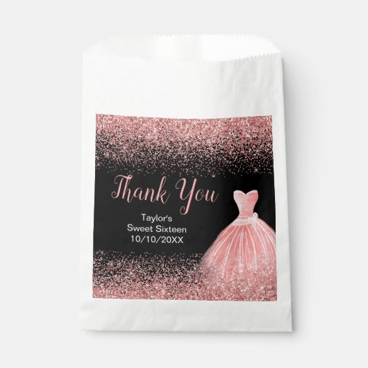 Sachets En Papier Rose Pink Dress Faux Glitter Sweet 16 Birthday (Devant)