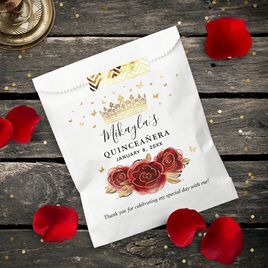 Sachets En Papier Rose rouge Noir Or élégant Merci Quinceanera