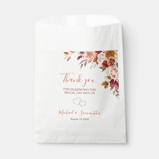 Sachets En Papier Rose rustique et Mariage de automne Chrysanthemum (Devant)
