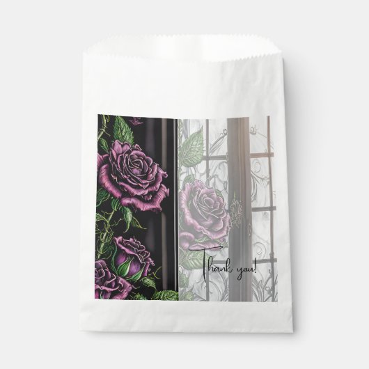 Sachets En Papier Rose violet par la fenêtre - mariage de style goth (Devant)