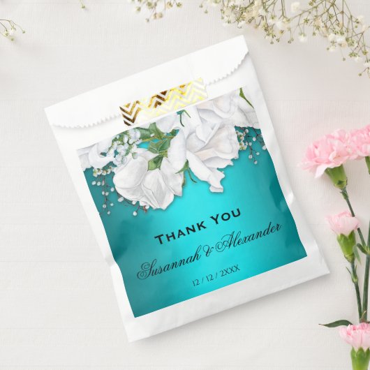 Sachets En Papier Roses blanches romantiques et Mariage Aqua (Scellé)