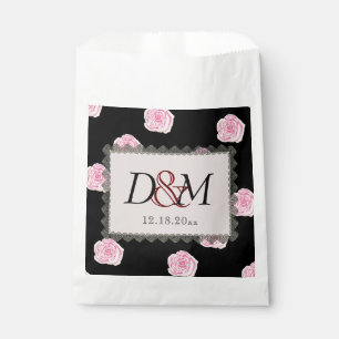 Sachets En Papier Roses de chou rose et Mariage de dentelle noire