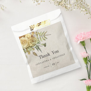 Sachets En Papier Roses d'or rustique sur Mariage damassé
