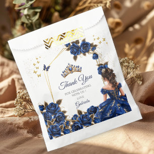 Sachets En Papier Roses Quinceañera Couronne de Tiare Dorée Bleu Mar