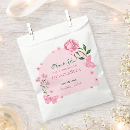 Sachets En Papier Roses roses et papillon rose pâle Quinceañera (Coupé)