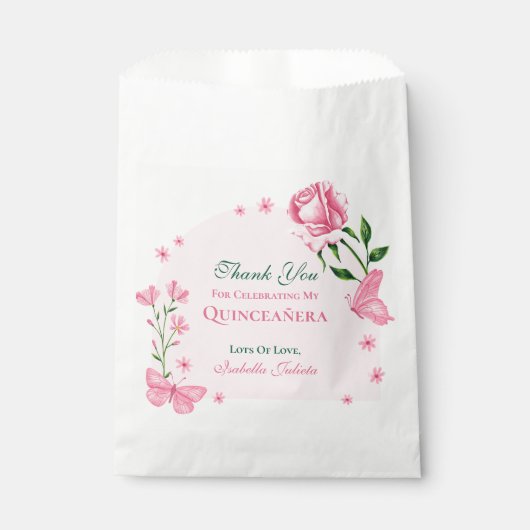 Sachets En Papier Roses roses et papillon rose pâle Quinceañera (Devant)