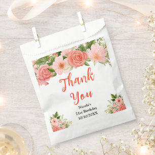 Sachets En Papier Roses rouges corail Anniversaire Merci