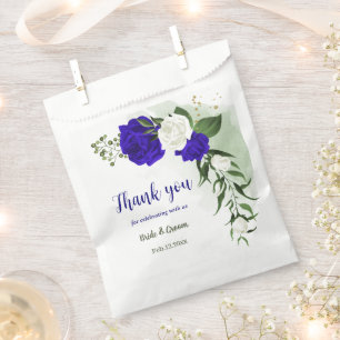 Sachets En Papier royal bleu & blanc fleurs verdure mariage