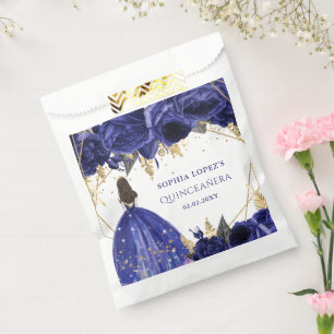 Sachets En Papier Royal Blue Gold Floral Princess Quinceanera