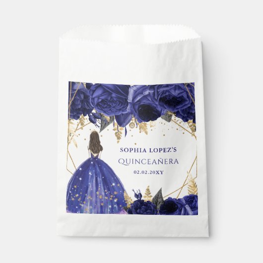 Sachets En Papier Royal Blue Gold Floral Princess Quinceanera (Devant)