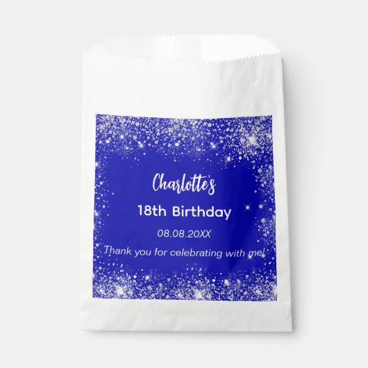 Sachets En Papier Royal blue parties scintillant nom merci anniversa (Devant)