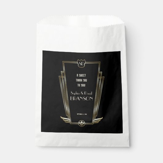 Sachets En Papier Royal Gold Art Déco Monogram Mariage MERCI (Devant)