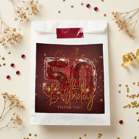 Sachets En Papier Ruby Red Gemstone Gold 50th Birthday Thank You