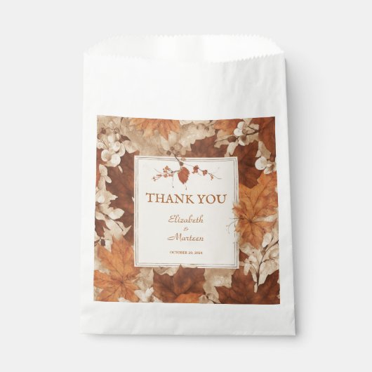 Sachets En Papier Russe Beige Brown Érable Feuille Mariage d'automne (Devant)