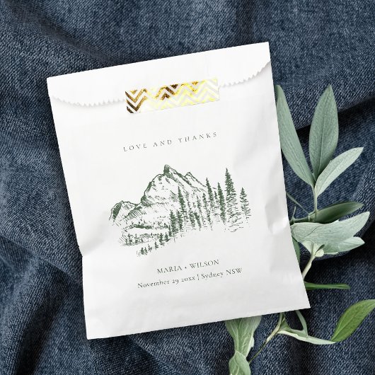 Sachets En Papier Rustic Green Pine Woods Mountain Sketch Mariage