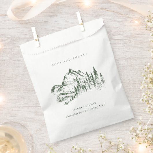 Sachets En Papier Rustic Green Pine Woods Mountain Sketch Mariage (Coupé)