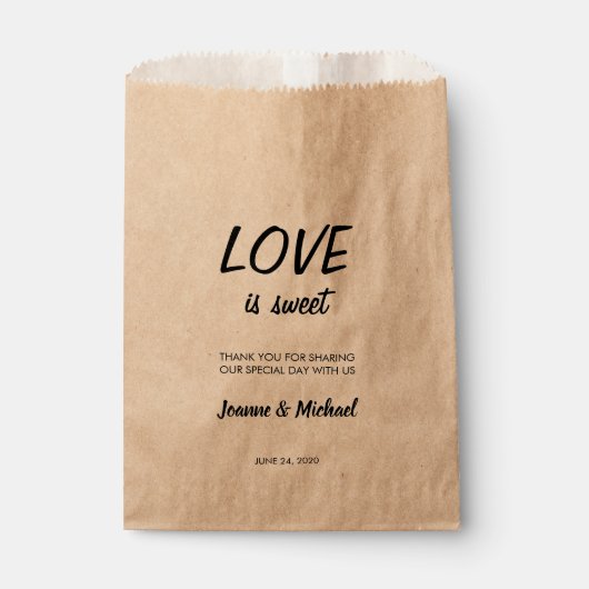 Sachets En Papier Rustic Love is Sweet script mariage Merci (Devant)