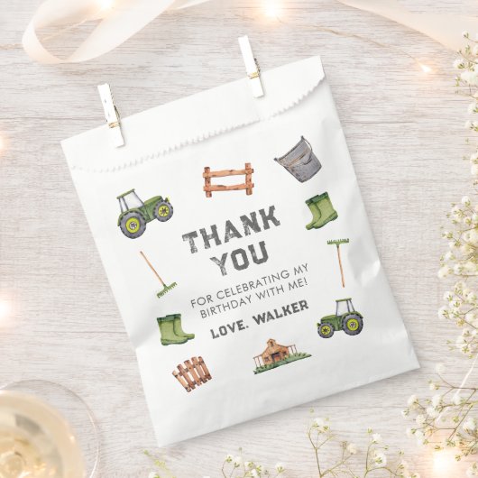 Sachets En Papier Rustic Tractor Farm Green Boy Anniversaire (Coupé)