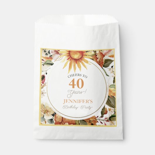 Sachets En Papier Rustique Automne Boho Sunflower 40e fête d'anniver (Devant)
