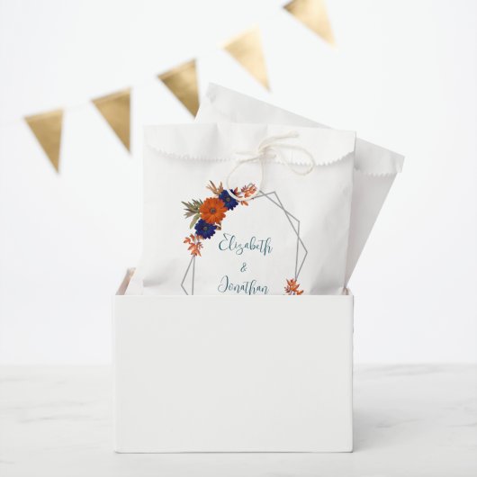 Sachets En Papier Rustique Automne Orange Navy Bleu Floral Mariage (Fête)