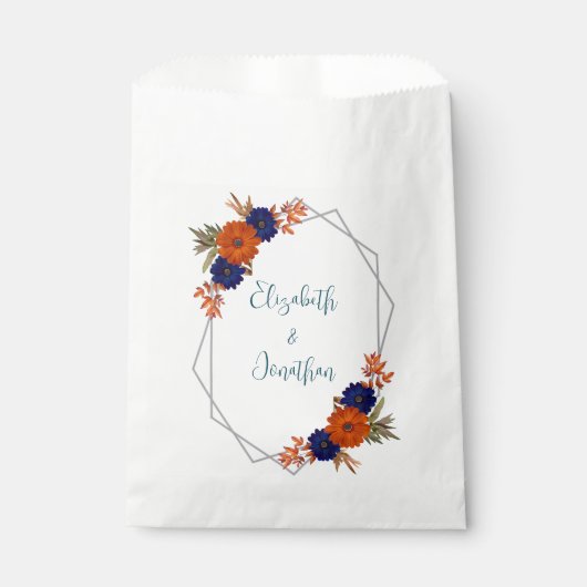 Sachets En Papier Rustique Automne Orange Navy Bleu Floral Mariage (Devant)