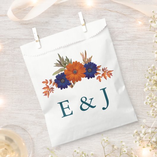 Sachets En Papier Rustique Automne Orange Navy Bleu Floral Mariage (Coupé)
