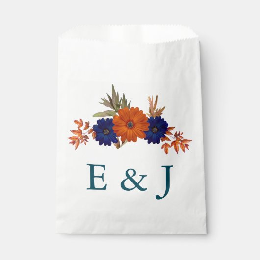 Sachets En Papier Rustique Automne Orange Navy Bleu Floral Mariage (Devant)