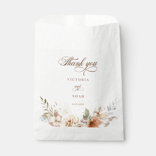 Sachets En Papier Rustique Automne Rose Botanique Script Merci (Devant)