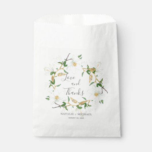 Sachets En Papier Rustique blanc Magnolia Wreath mariage personnalis (Devant)
