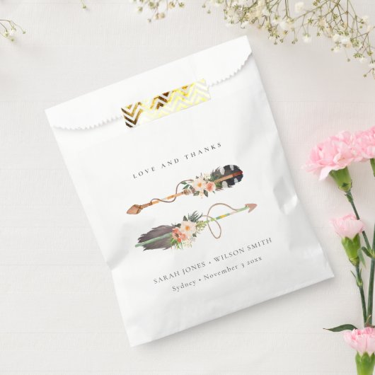 Sachets En Papier Rustique Boho Feather Floral Flèche Mariage Merci (Scellé)