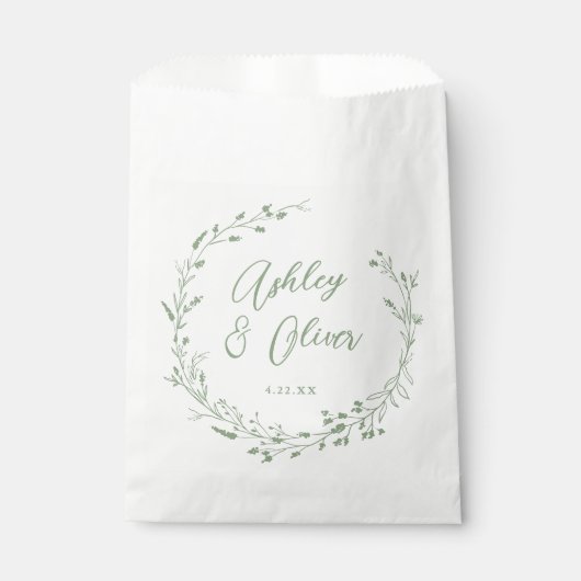 Sachets En Papier Rustique Boho Sage Green Fleur sauvage Floral Mari (Devant)