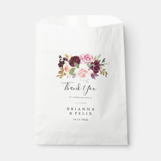Sachets En Papier Rustique Floral Botanique Foliage Merci Mariage (Devant)
