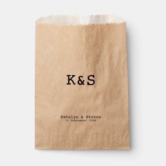 Sachets En Papier Rustique Simple Monogramme Initiales Mariage Treat (Devant)
