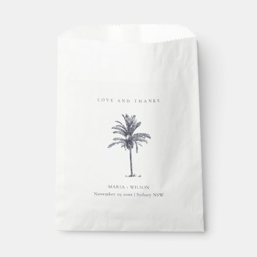 Sachets En Papier Rustique Tropical Navy Palm Tree Mariage Merci (Devant)