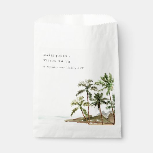 Sachets En Papier Rustique Tropical Palm Trees Beach Sand Mariage (Devant)