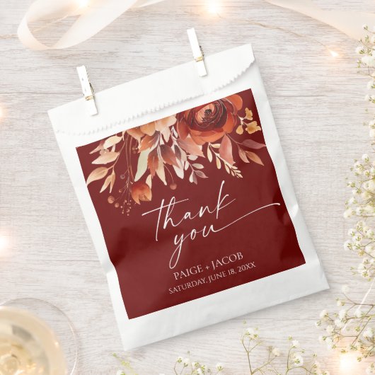 Sachets En Papier Rusty Burgundy Brown Floral Flower Wedding (Coupé)