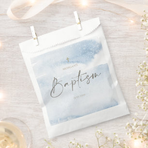 Sachets En Papier Sac Baptême Garçon Aquarelle Bleue