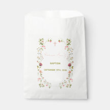 Sac de faveur de baptême floral rose acrylique ave