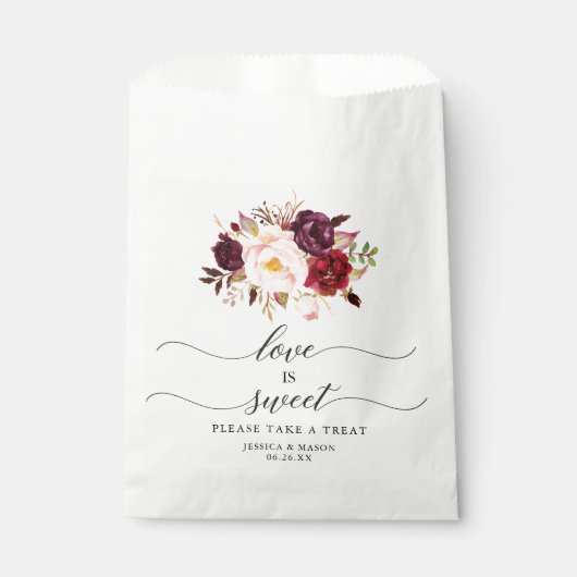 Sachets En Papier Sac de faveur de mariage L'amour est doux Bourgogn (Devant)