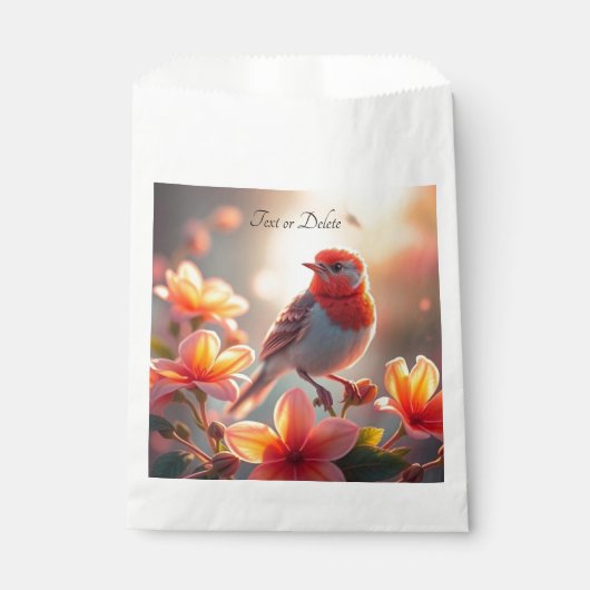 Sachets En Papier Sac de faveur floral à oiseaux orange (Devant)