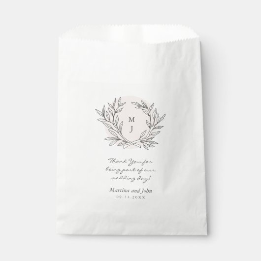 Sachets En Papier Sac de mariage à monogramme rustique rose (Devant)