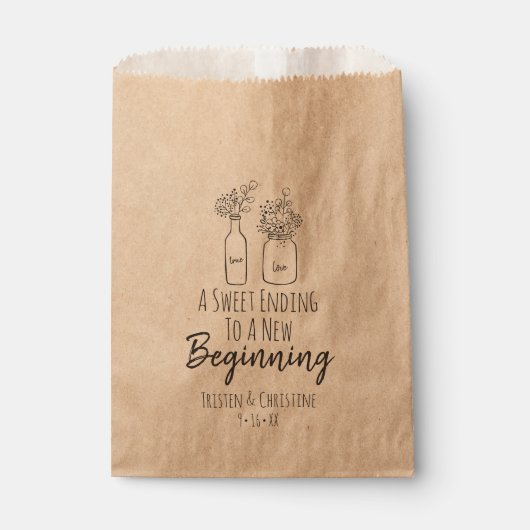 Sachets En Papier Sac de mariage préféré - fin douce à nouveau début (Devant)