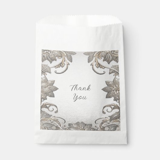 Sachets En Papier Sac de préférence floral argent (Devant)