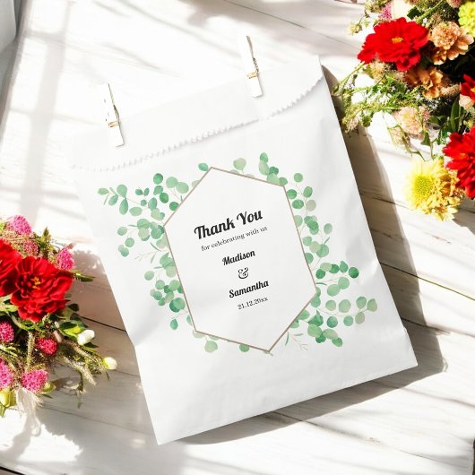 Sachets En Papier Sac mariage Vert Blanc Eucalyptus Favoriser