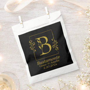 Sachets En Papier Sac personnalisé Black & Gold Lettre botanique B