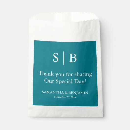 Sachets En Papier Sac Turquoise classique de mariage pour monogramme (Devant)