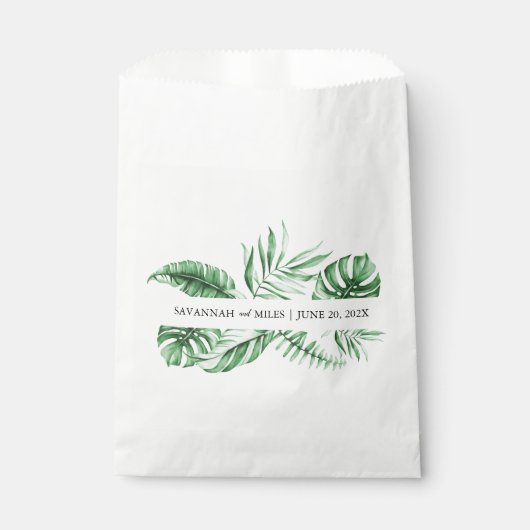 Sachets En Papier Sac vert tropical Palm Mariage Monogramme Favorise (Devant)