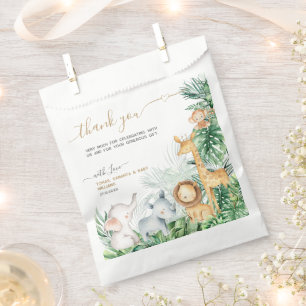 Sachets En Papier Safari Bébé Animaux Baby shower vert Merci