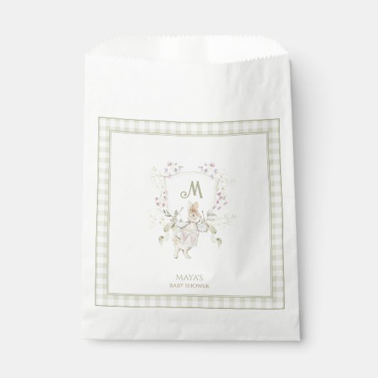 Sachets En Papier Sage En vichy Peter le Baby shower Monogramme Rabb (Devant)