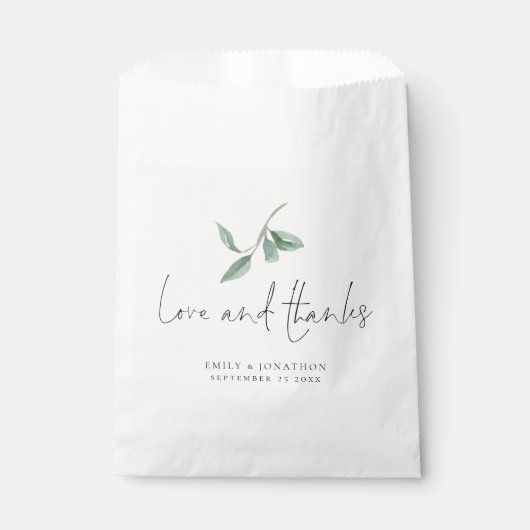 Sachets En Papier Sage Eucalyptus Love Thanks Script Mariage (Devant)
